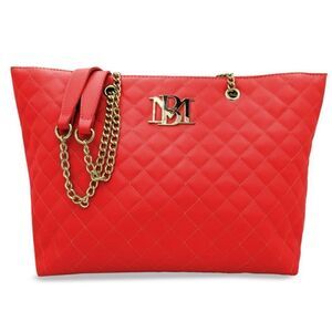 BADGLEY MISCHKA Red Vegan Leather Quilted Logo bag
